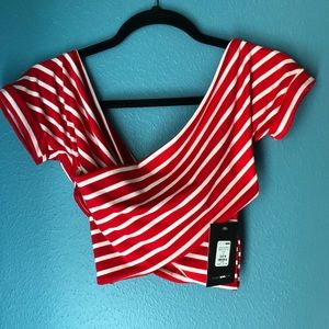 FashionNova Red Striped Crop Top